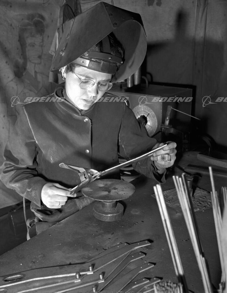 Boeing Images Woman Welder Working on a B17 Flying Fortress