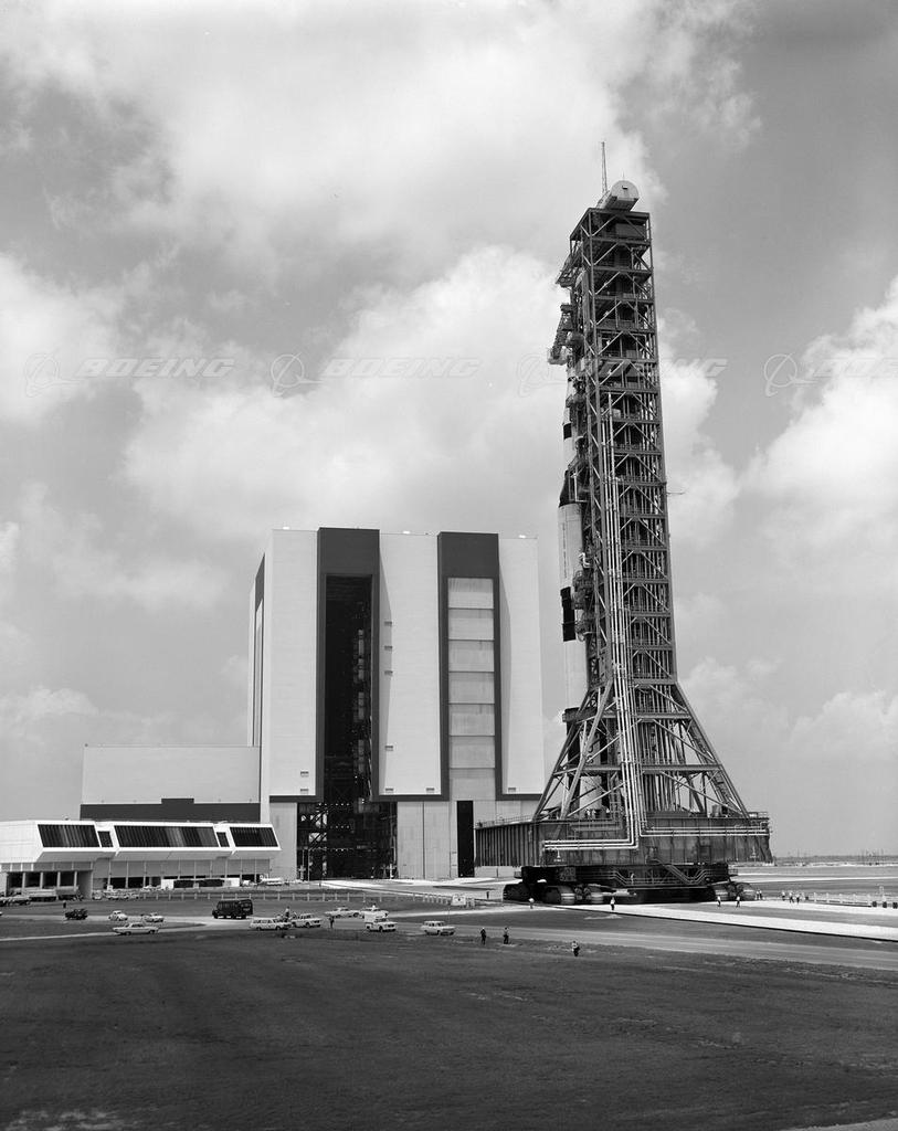 Boeing Images Saturn V Rocket on Giant Crawling Gantry at Cape Kennedy