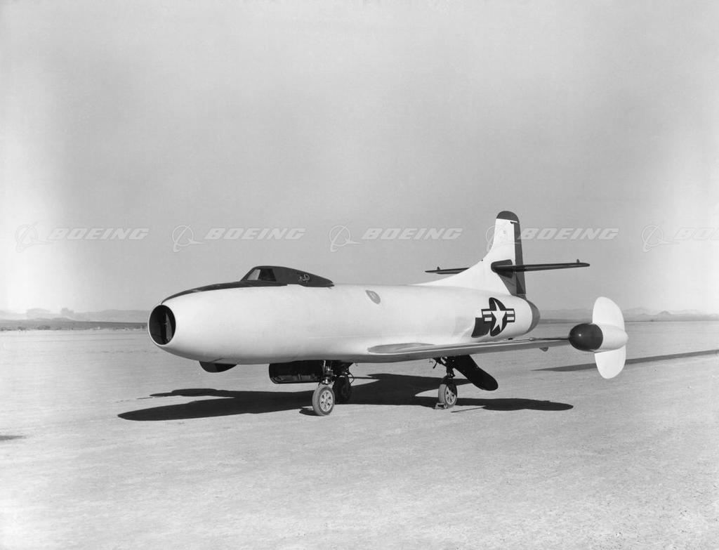 Boeing Images - D-558-1 Skystreak Painted White with Finned Wingtip Tanks