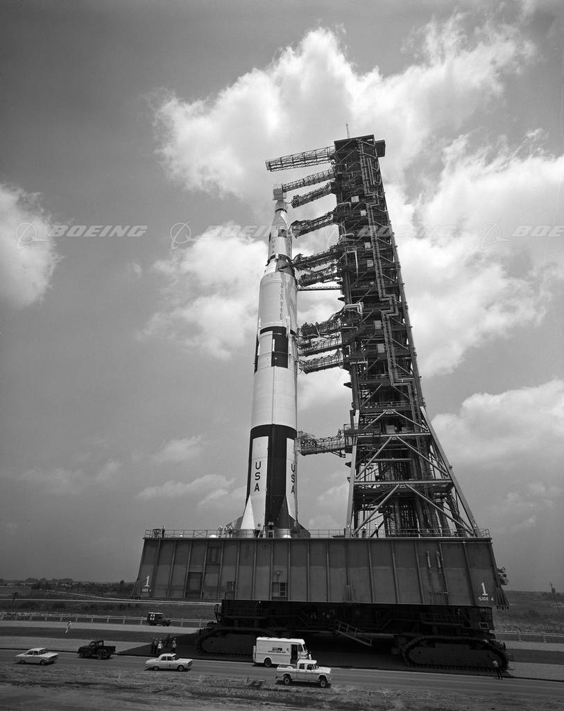 Boeing Images Saturn V Rocket on Crawling Gantry