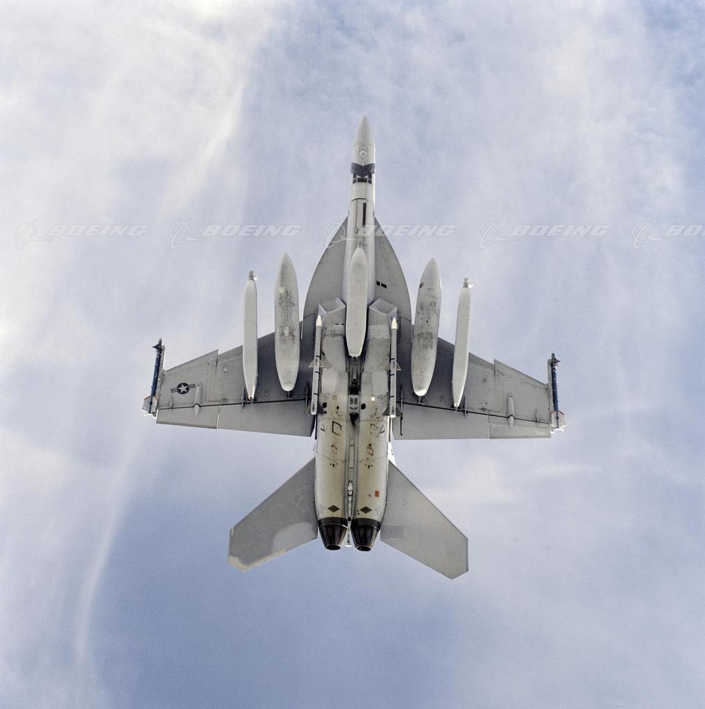 Boeing Images EA18 Growler in Flight with Electronic Jamming Pods
