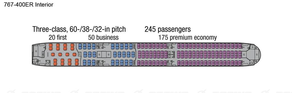 Boeing Images - 767-400ER Three Class Seating Diagram