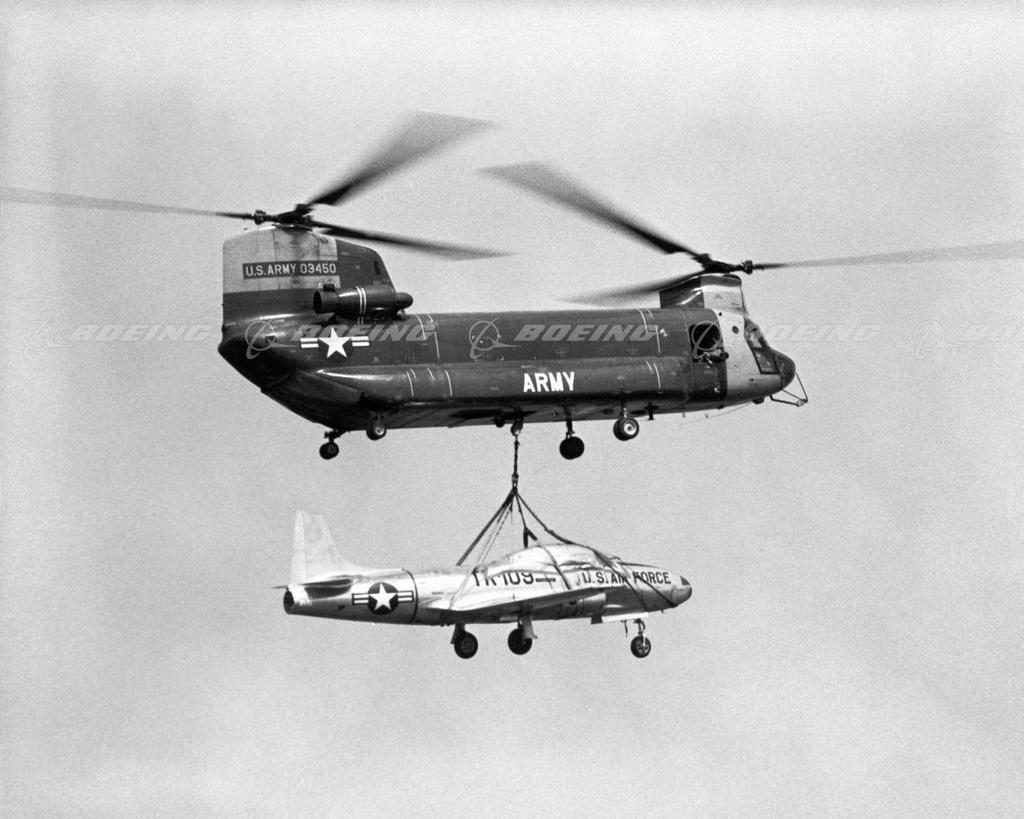 Boeing Images - CH-47A Chinook Transports T-33 Jet Trainer